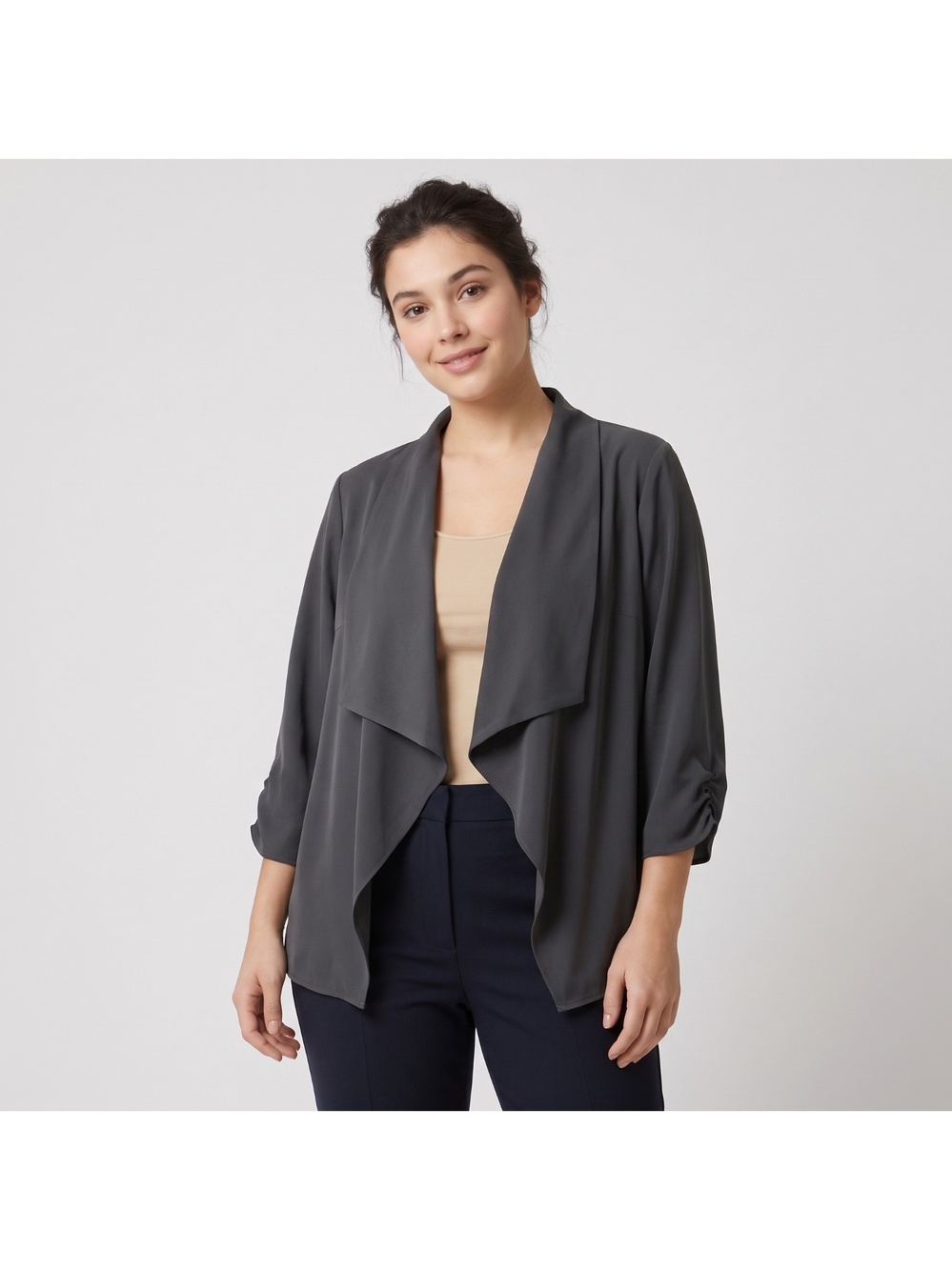 Le Chateau Women's Dark Gray Shawl Collar Open Front Wrap Jacket Top is size XL